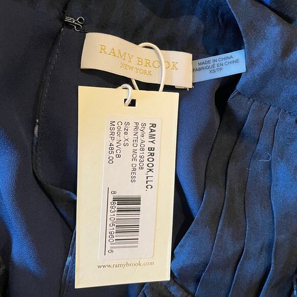 NWT RAMY BROOK Women's 100% Silk Moe Midi Dress Animal Print Blue XS Cottagecore - Picture 11 of 11